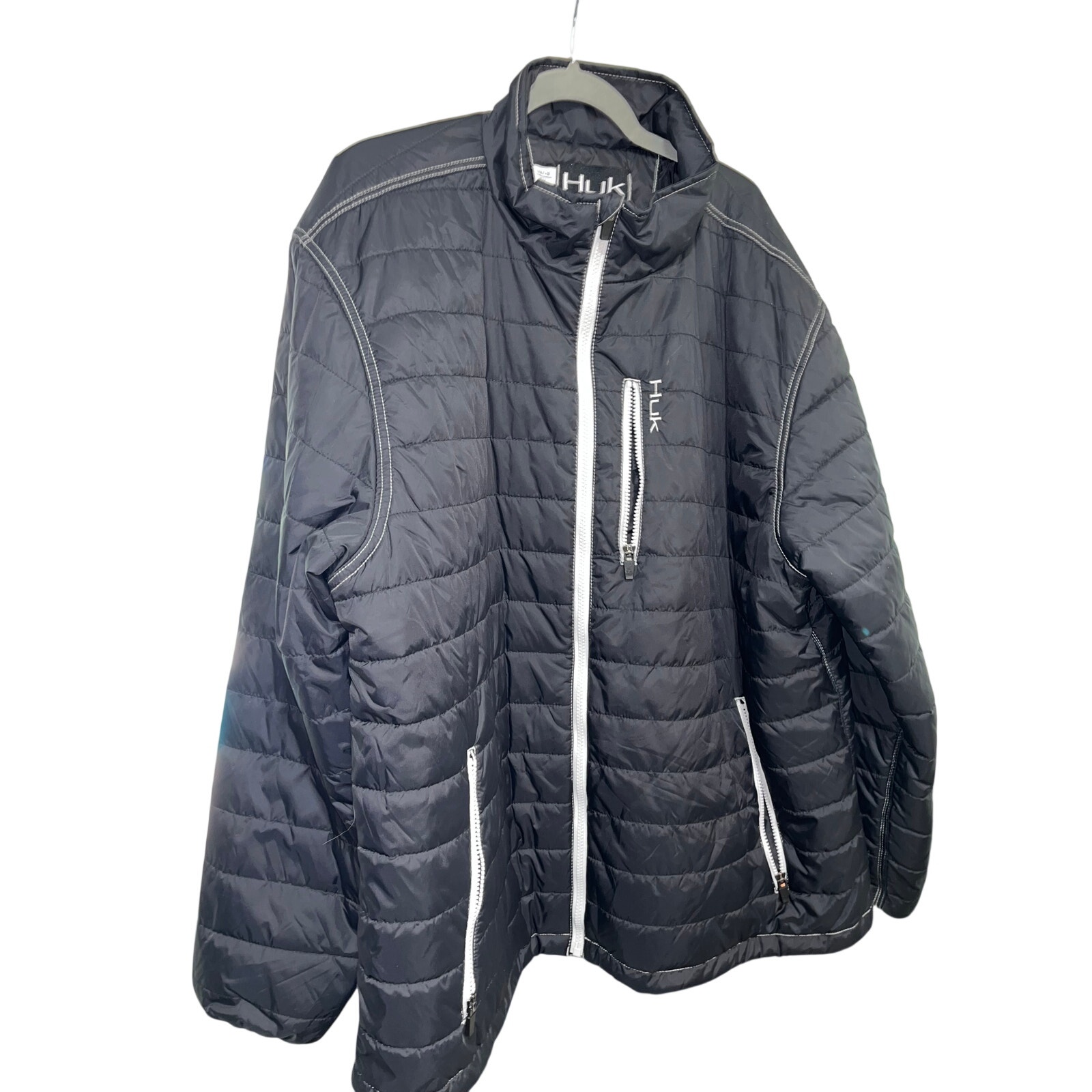 Huk Fishing Quilted Jacket Mens Xxl Black Nylon Full Zip Outdoor Coat (281)